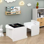 JVNOXK Wooden Children's Desk and Chair Set, Featuring a chalkboard and height-adjustable step stool, Suitable for children aged 1-3 years