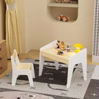 JVNOXK Ensemble bureau et chaise rectangulaire pour enfants, comprend une chaise, bureau d'étude en bois pour enfants, convient aux 2-8 ans, blanc + bois naturel