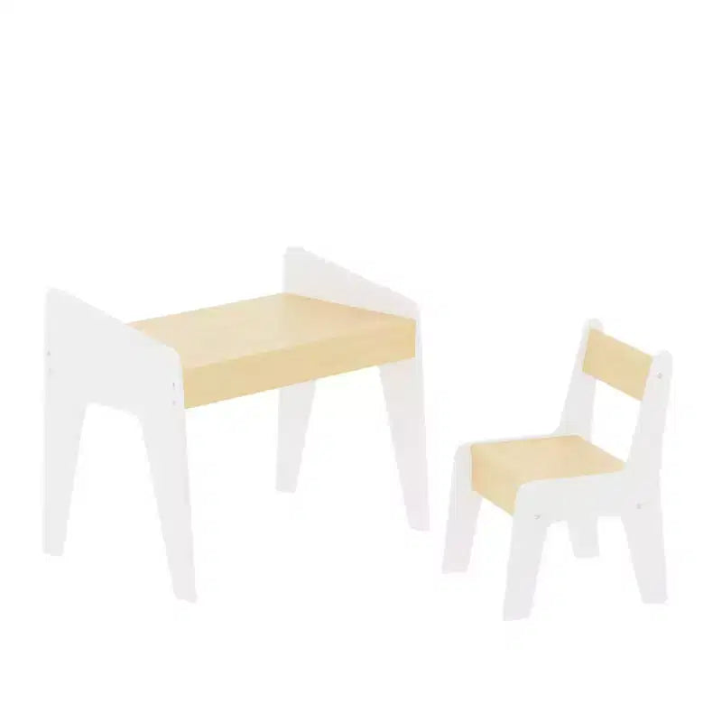 JVNOXK Ensemble bureau et chaise rectangulaire pour enfants, comprend une chaise, bureau d'étude en bois pour enfants, convient aux 2-8 ans, blanc + bois naturel