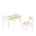 JVNOXK Ensemble bureau et chaise rectangulaire pour enfants, comprend une chaise, bureau d'étude en bois pour enfants, convient aux 2-8 ans, blanc + bois naturel