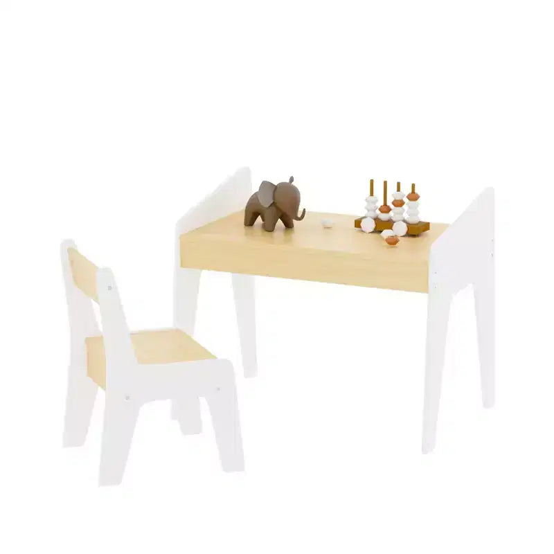 JVNOXK Ensemble bureau et chaise rectangulaire pour enfants, comprend une chaise, bureau d'étude en bois pour enfants, convient aux 2-8 ans, blanc + bois naturel
