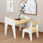 JVNOXK Ensemble bureau et chaise rectangulaire pour enfants, comprend une chaise, bureau d'étude en bois pour enfants, convient aux 2-8 ans, blanc + bois naturel