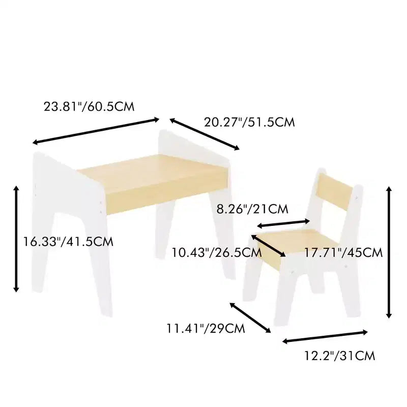 JVNOXK Ensemble bureau et chaise rectangulaire pour enfants, comprend une chaise, bureau d'étude en bois pour enfants, convient aux 2-8 ans, blanc + bois naturel
