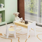 JVNOXK Ensemble bureau et chaise rectangulaire pour enfants, comprend une chaise, bureau d'étude en bois pour enfants, convient aux 2-8 ans, blanc + bois naturel