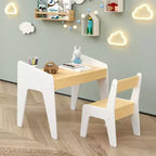JVNOXK Ensemble bureau et chaise rectangulaire pour enfants, comprend une chaise, bureau d'étude en bois pour enfants, convient aux 2-8 ans, blanc + bois naturel