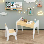 JVNOXK Ensemble bureau et chaise rectangulaire pour enfants, comprend une chaise, bureau d'étude en bois pour enfants, convient aux 2-8 ans, blanc + bois naturel