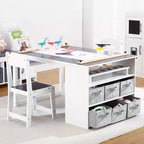 4 In 1 Kids Art Table and Chair Set,Toddler Craft Large Storage Desk with Portable Art Supply Organizer, Drawing Desk, Kids Activity and Study Table