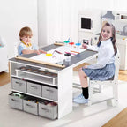 Table et chaise d'art 4 en 1 pour enfants, bureau de rangement spacieux pour tout-petits avec organisateur de fournitures artistiques portable, bureau de dessin, table d'activités et d'étude pour enfants