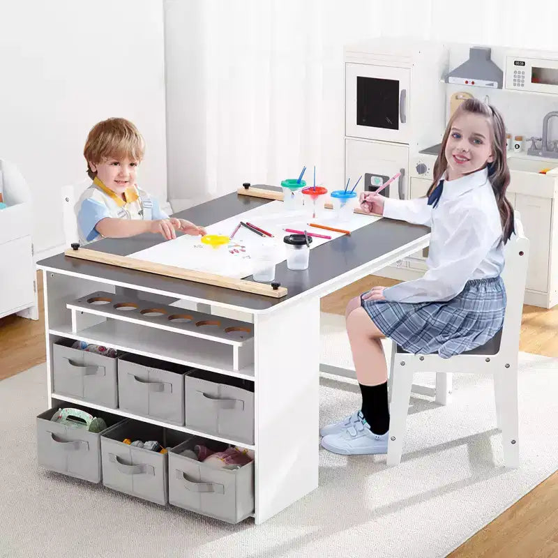 Table et chaise d'art 4 en 1 pour enfants, bureau de rangement spacieux pour tout-petits avec organisateur de fournitures artistiques portable, bureau de dessin, table d'activités et d'étude pour enfants