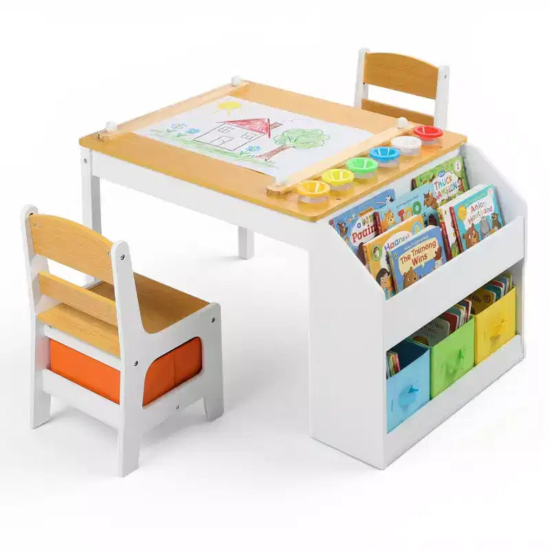 Kinder King 4-in-1 Kids Table & 2 Chairs Set with Storage, Removable Top for Art, Crafts, Reading, Play