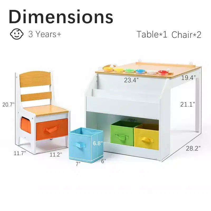 Kinder King Ensemble 4-en-1 Table et 2 chaises pour enfants avec rangement, plateau amovible pour les activités artistiques, les loisirs créatifs, la lecture et les jeux.