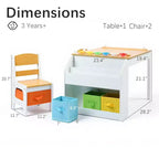 Kinder King Ensemble 4-en-1 Table et 2 chaises pour enfants avec rangement, plateau amovible pour les activités artistiques, les loisirs créatifs, la lecture et les jeux.