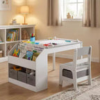 Kinder King Ensemble 4-en-1 Table et 2 chaises pour enfants avec rangement, plateau amovible pour les activités artistiques, les loisirs créatifs, la lecture et les jeux.