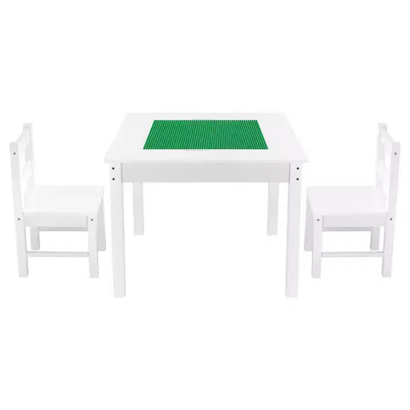 VEVOR Kids Activity Table and 2 Chairs Set, Building Blocks Double-Sided Tabletop, Toddler Table and Chair Set with Storage, White