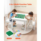 Table d'activités pour enfants VEVOR et ensemble de 2 chaises, plateau de table double face pour blocs de construction, ensemble table et chaises pour tout-petits avec rangement, blanc