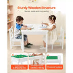 Table d'activités pour enfants VEVOR et ensemble de 2 chaises, plateau de table double face pour blocs de construction, ensemble table et chaises pour tout-petits avec rangement, blanc