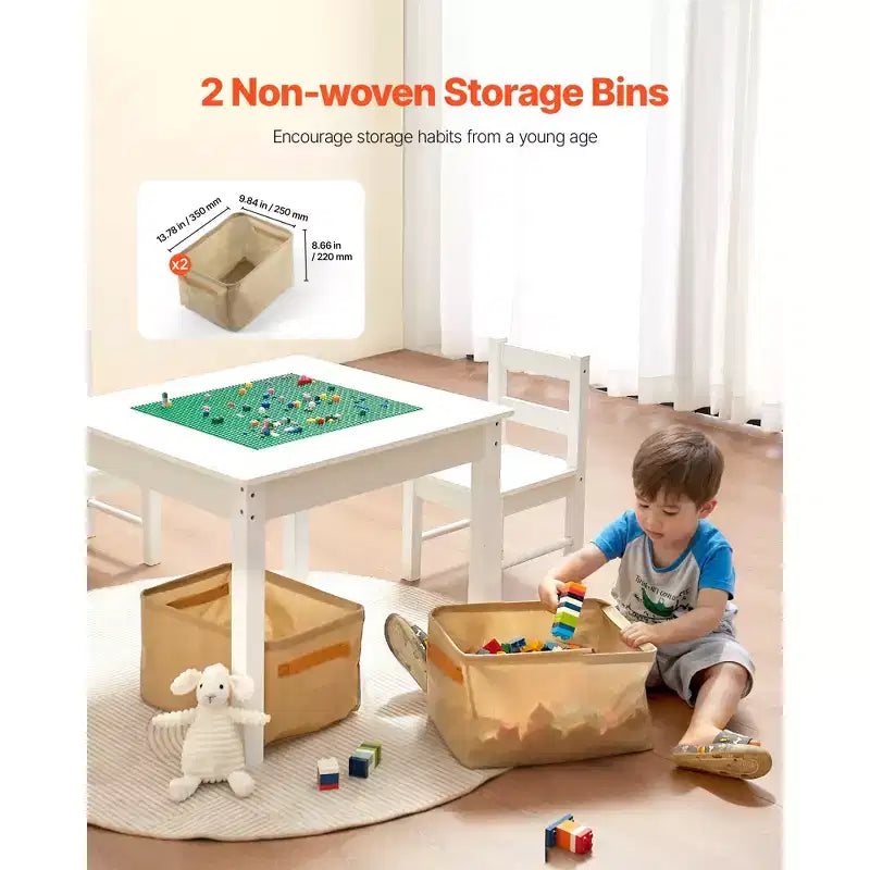 Table d'activités pour enfants VEVOR et ensemble de 2 chaises, plateau de table double face pour blocs de construction, ensemble table et chaises pour tout-petits avec rangement, blanc