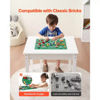 Table d'activités pour enfants VEVOR et ensemble de 2 chaises, plateau de table double face pour blocs de construction, ensemble table et chaises pour tout-petits avec rangement, blanc