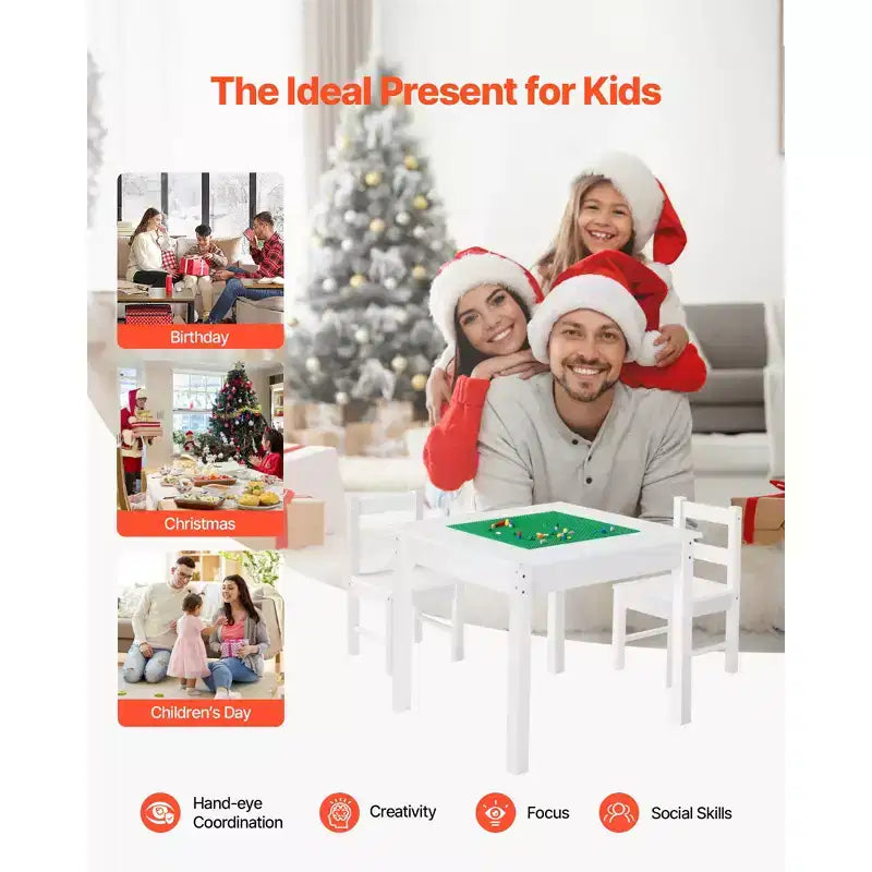 Table d'activités pour enfants VEVOR et ensemble de 2 chaises, plateau de table double face pour blocs de construction, ensemble table et chaises pour tout-petits avec rangement, blanc