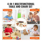 Ensemble table et chaises pour enfants avec bacs de rangement, plateau réversible tableau blanc/tableau noir - Âges 2-8