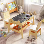 Costway Ensemble table et chaises 5 en 1 pour enfants avec tableau noir, tableau blanc, 3 bacs de rangement, 4 crochets gris + blanc/naturel + blanc + orange