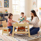 Costway Ensemble table et chaises 5 en 1 pour enfants avec tableau noir, tableau blanc, 3 bacs de rangement, 4 crochets gris + blanc/naturel + blanc + orange