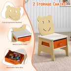Costway Ensemble table et chaises 5 en 1 pour enfants avec tableau noir, tableau blanc, 3 bacs de rangement, 4 crochets gris + blanc/naturel + blanc + orange