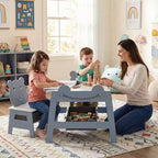 Costway Ensemble table et chaises 5 en 1 pour enfants avec tableau noir, tableau blanc, 3 bacs de rangement, 4 crochets gris + blanc/naturel + blanc + orange