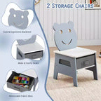 Costway Ensemble table et chaises 5 en 1 pour enfants avec tableau noir, tableau blanc, 3 bacs de rangement, 4 crochets gris + blanc/naturel + blanc + orange