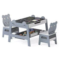 Costway 5-in-1 Kids' Table & Chair Set with Chalkboard, Whiteboard, 3 Storage Bins, 4 Hooks Gray + White/Natural + White + Orange