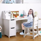 Ensemble bureau et chaise pour enfants avec étagère de rangement et tableau d'affichage, table d'étude en bois pour chambre à coucher et salle d'apprentissage