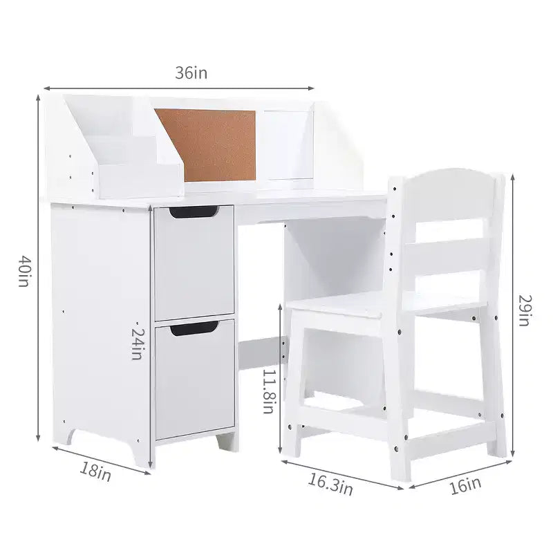 Ensemble bureau et chaise pour enfants avec étagère de rangement et tableau d'affichage, table d'étude en bois pour chambre à coucher et salle d'apprentissage