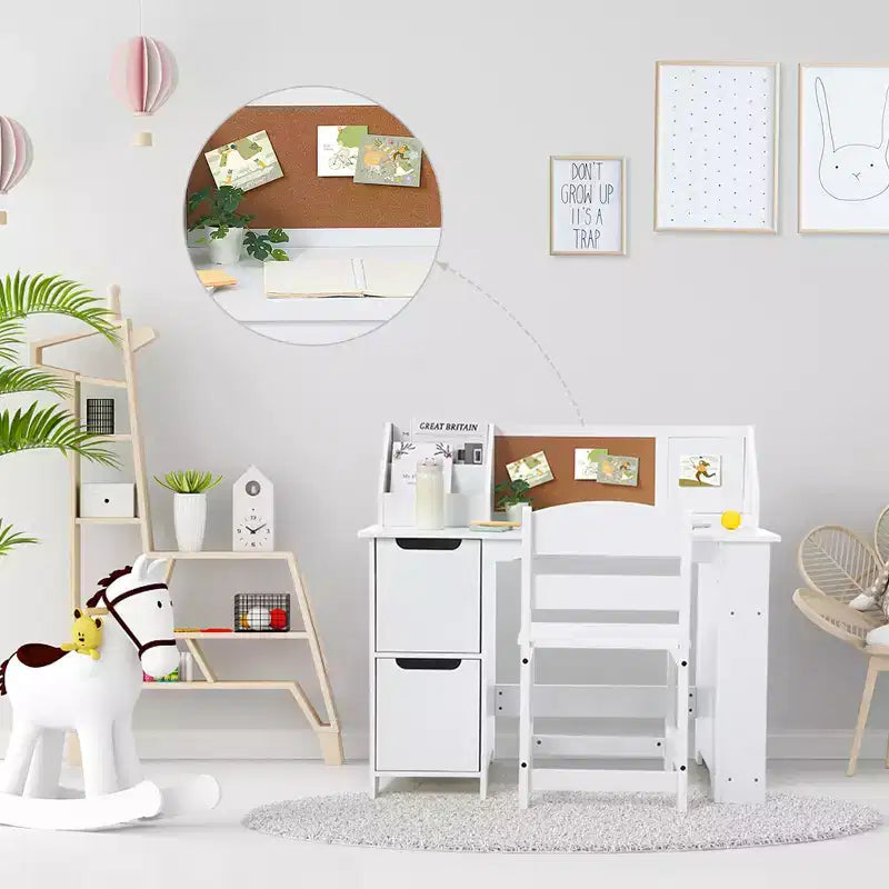 Ensemble bureau et chaise pour enfants avec étagère de rangement et tableau d'affichage, table d'étude en bois pour chambre à coucher et salle d'apprentissage