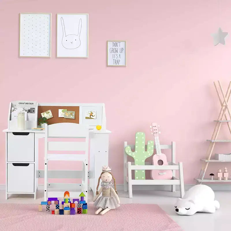 Ensemble bureau et chaise pour enfants avec étagère de rangement et tableau d'affichage, table d'étude en bois pour chambre à coucher et salle d'apprentissage