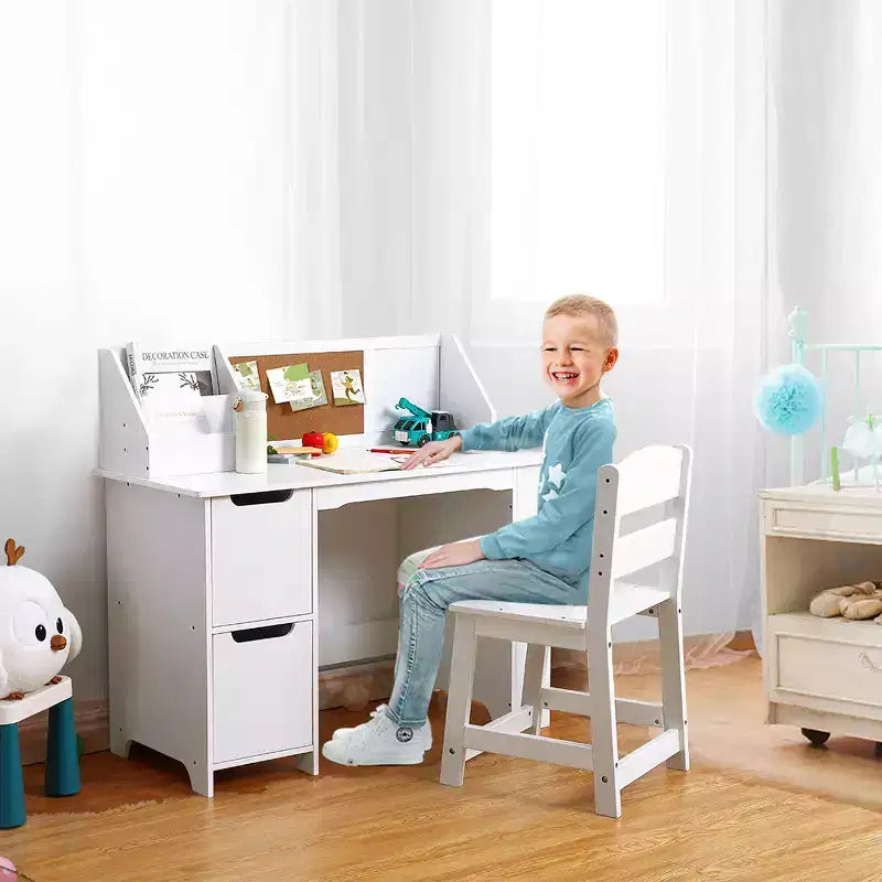 Ensemble bureau et chaise pour enfants avec étagère de rangement et tableau d'affichage, table d'étude en bois pour chambre à coucher et salle d'apprentissage