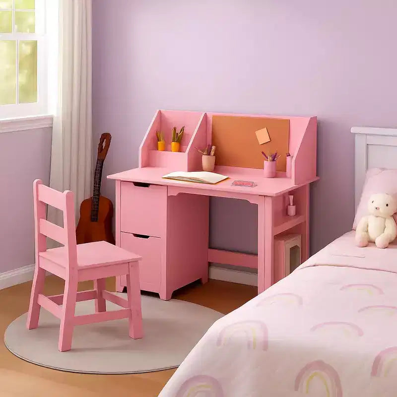 Ensemble bureau et chaise pour enfants avec étagère de rangement et tableau d'affichage, table d'étude en bois pour chambre à coucher et salle d'apprentissage