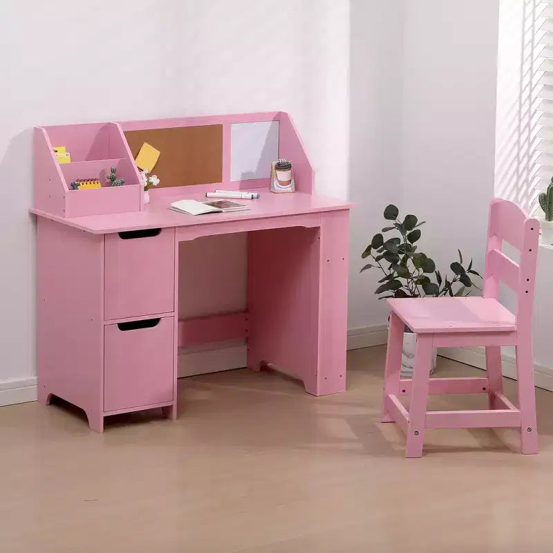 Ensemble bureau et chaise pour enfants avec étagère de rangement et tableau d'affichage, table d'étude en bois pour chambre à coucher et salle d'apprentissage