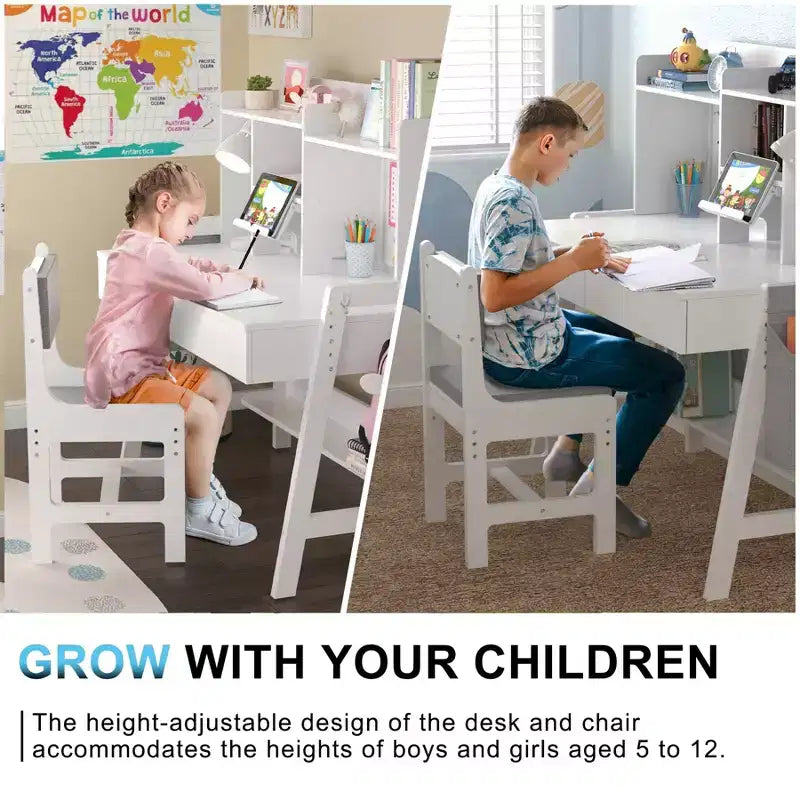GDLF Bureau et Chaise pour Enfants, Réglable, Évolutif, Bureau d'Étude, Bureau d'Ordinateur avec Tableau Blanc pour Enfants de 5 à 12 Ans