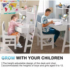 GDLF Bureau et Chaise pour Enfants, Réglable, Évolutif, Bureau d'Étude, Bureau d'Ordinateur avec Tableau Blanc pour Enfants de 5 à 12 Ans