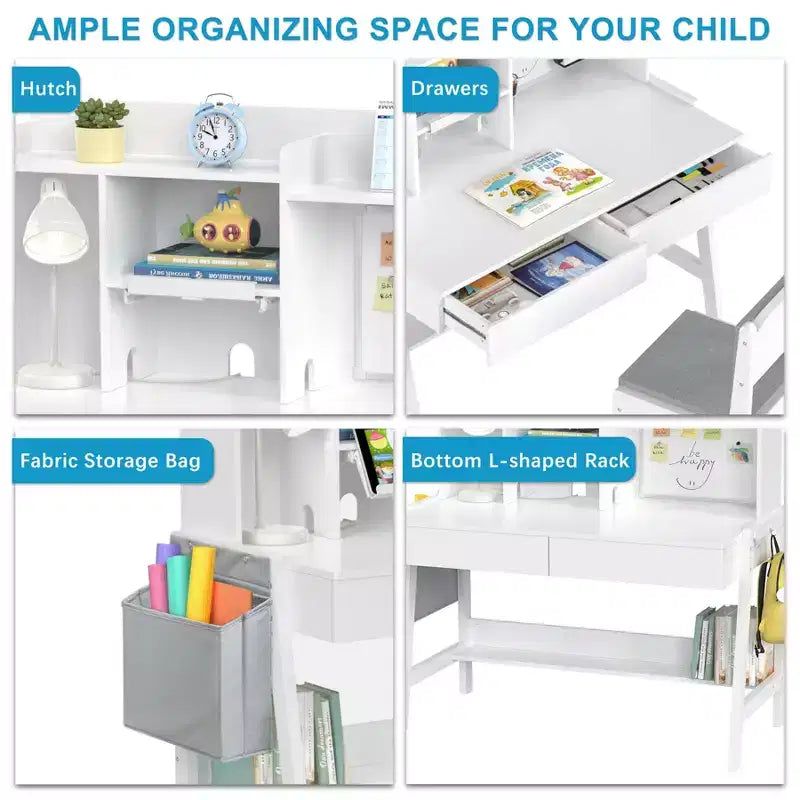 GDLF Bureau et Chaise pour Enfants, Réglable, Évolutif, Bureau d'Étude, Bureau d'Ordinateur avec Tableau Blanc pour Enfants de 5 à 12 Ans
