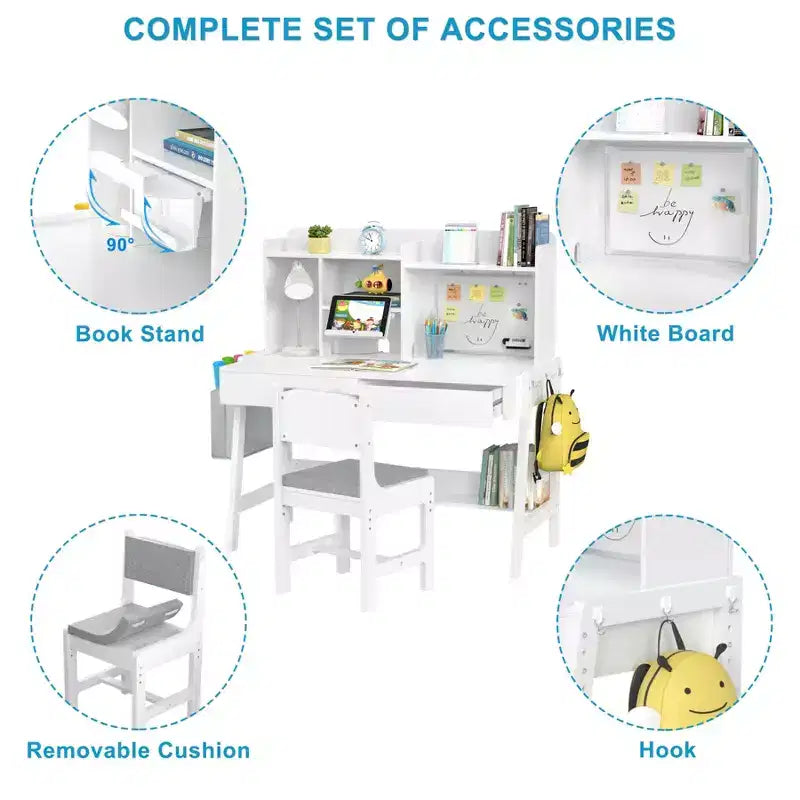 GDLF Bureau et Chaise pour Enfants, Réglable, Évolutif, Bureau d'Étude, Bureau d'Ordinateur avec Tableau Blanc pour Enfants de 5 à 12 Ans