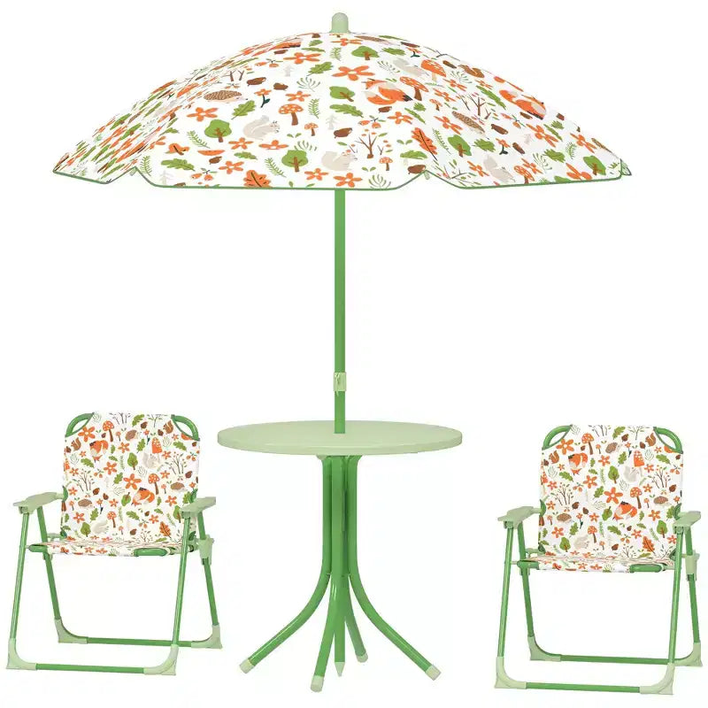 Kids Folding Picnic Table and Chair Set with Removable Umbrella Outdoor Patio Furniture