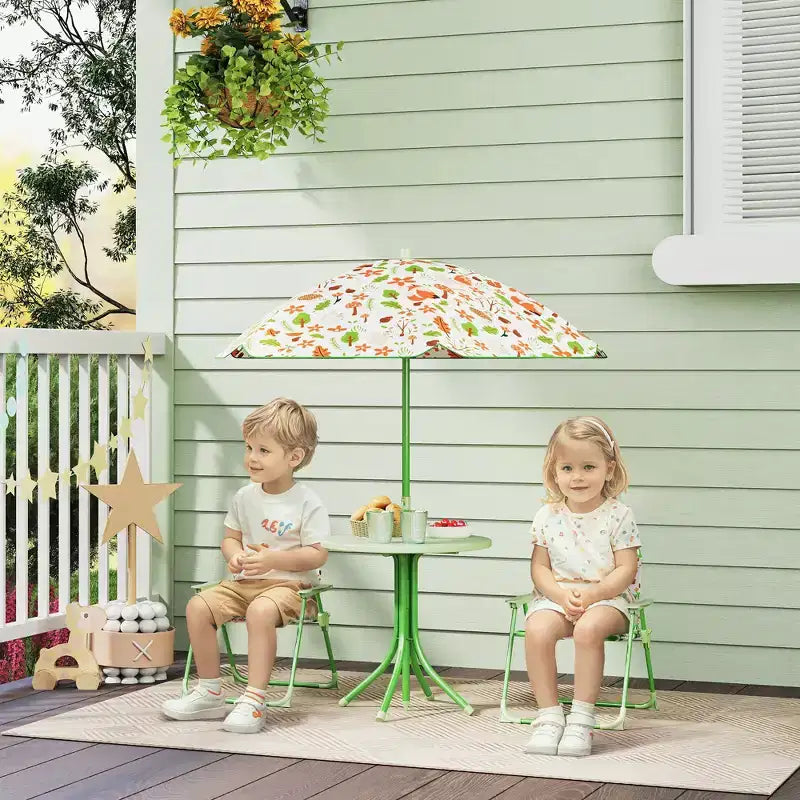 Ensemble table de pique-nique et chaises pliantes pour enfants avec parasol amovible, mobilier de patio extérieur