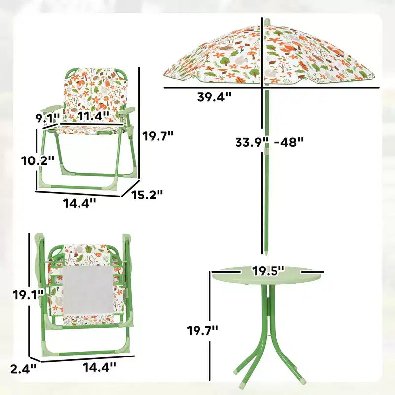 Ensemble table de pique-nique et chaises pliantes pour enfants avec parasol amovible, mobilier de patio extérieur