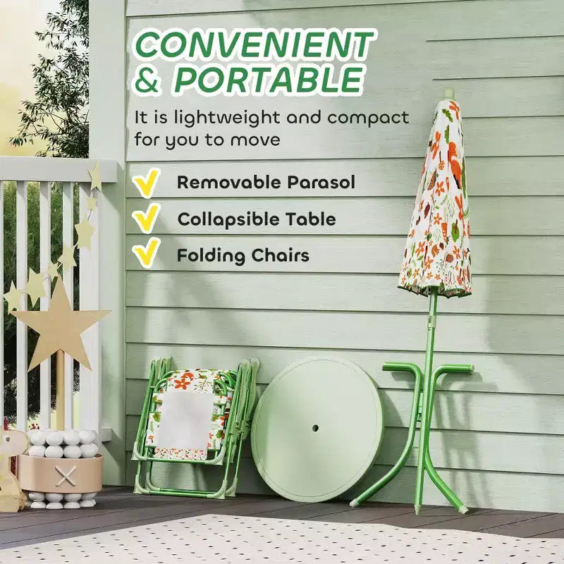 Ensemble table de pique-nique et chaises pliantes pour enfants avec parasol amovible, mobilier de patio extérieur