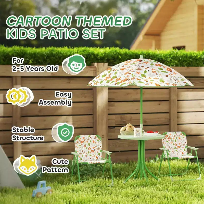 Ensemble table de pique-nique et chaises pliantes pour enfants avec parasol amovible, mobilier de patio extérieur