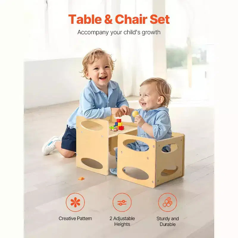Ensemble table et chaise de sevrage Montessori pour tout-petits de 1 à 5 ans, en bois naturel, carré