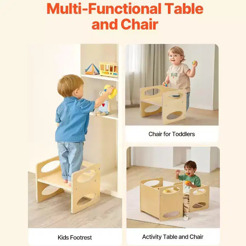 Ensemble table et chaise de sevrage Montessori pour tout-petits de 1 à 5 ans, en bois naturel, carré