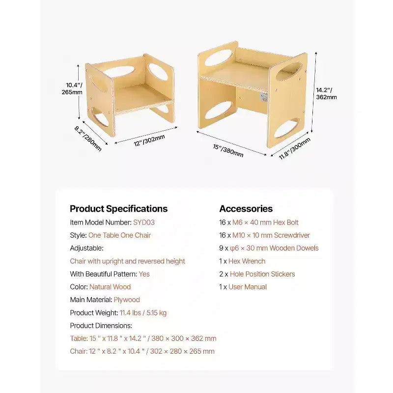 Ensemble table et chaise de sevrage Montessori pour tout-petits de 1 à 5 ans, en bois naturel, carré