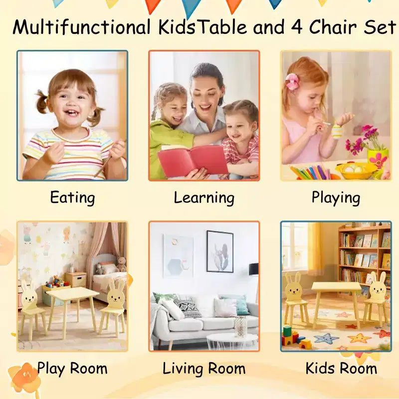 Ensemble table et chaises pour enfants GDFStudio Willow avec motif animaux mignons